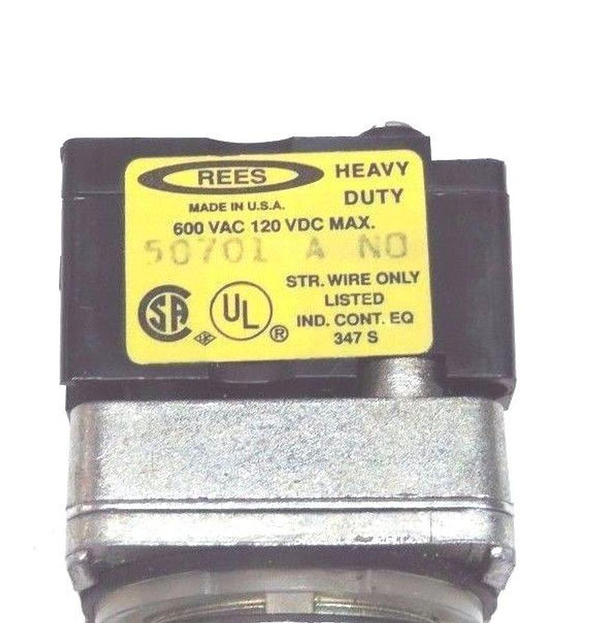 Used LOT OF 2 REES CONTACT BLOCKS 50701-A-NO & 50702-B-NO W/ RED CAP PUSHBUTTON