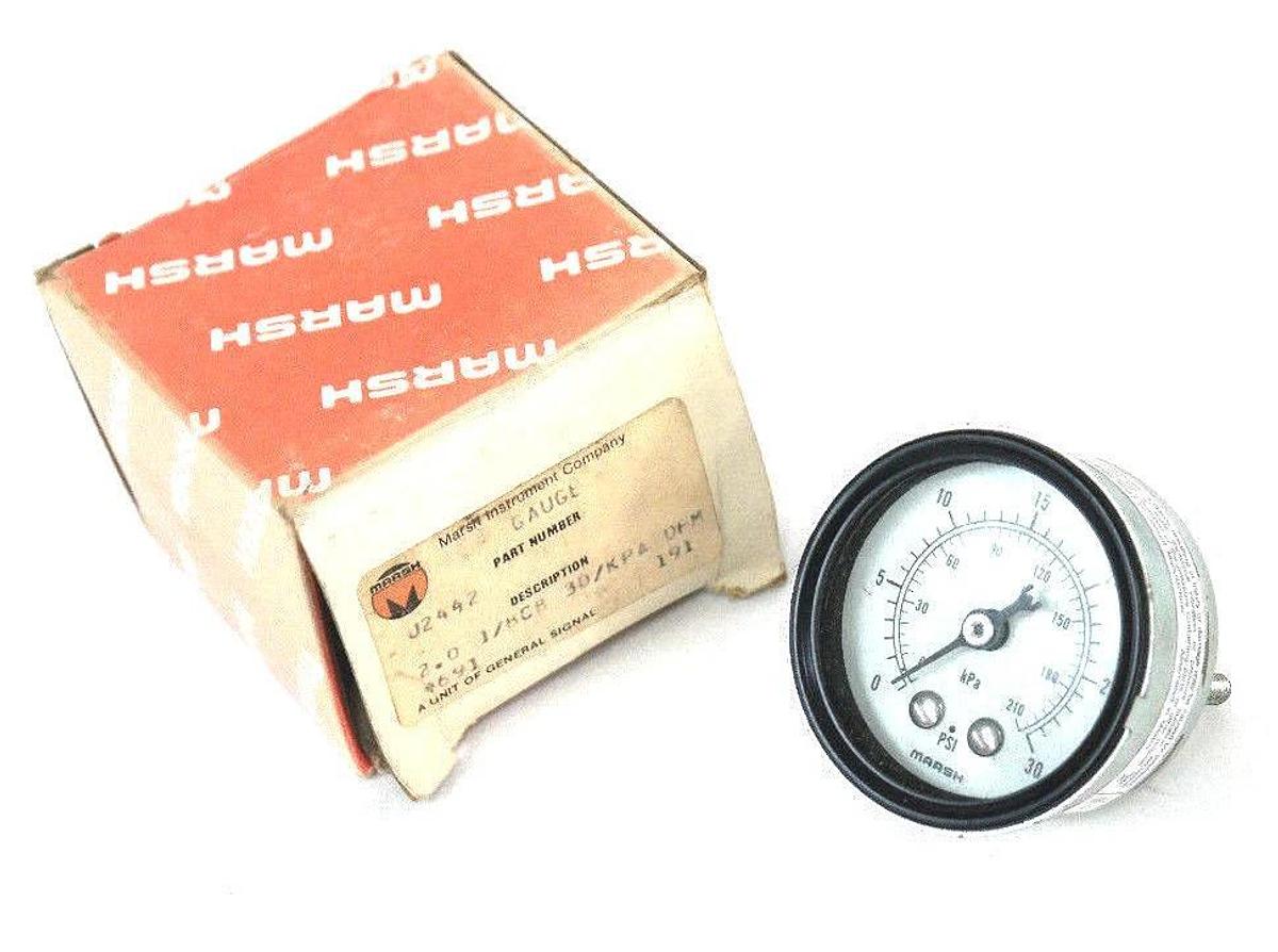 Used NEW MARSH J2442 PRESSURE GAUGE 2IN, 0-30PSI, 0-210KPA, 1/8NPT