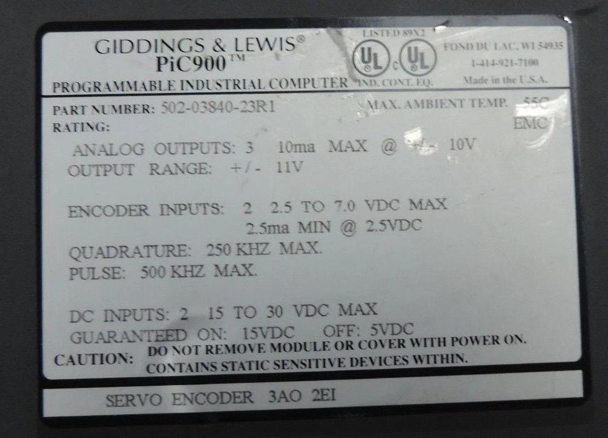 Used GIDDINGS & LEWIS 502-03840-23R1 SERVO ENCODER MODULE PIC900 5020384023R1