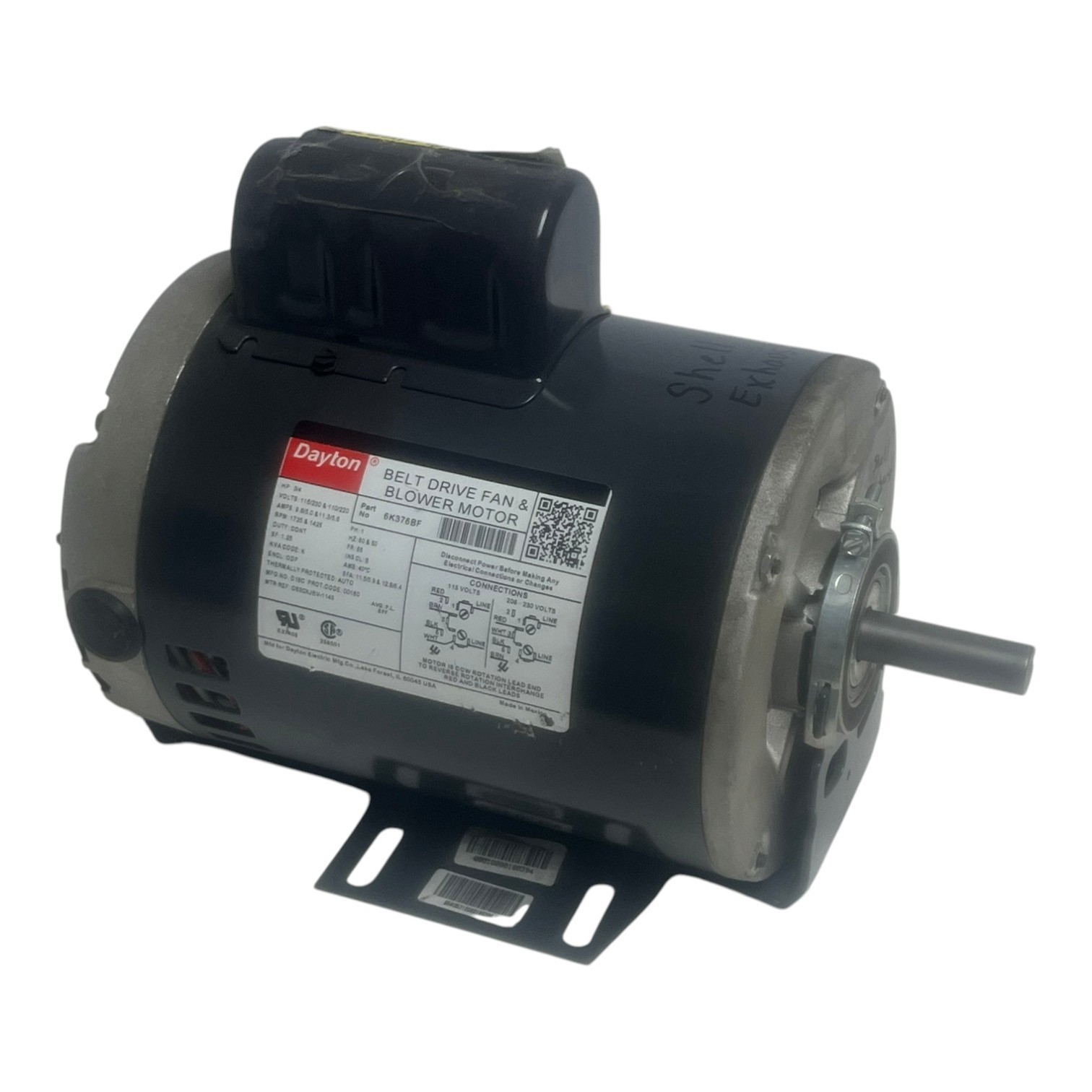 Used Dayton 6K376BF Belt Drive Fan and Blower Motor 3/4 HP 1 Phase 1725RPM Frame 56