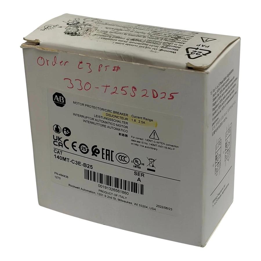 Allen Bradley 140MT-C3E-B25 Motor Protector Circuit Breaker 1.6-2.5A New Surplus