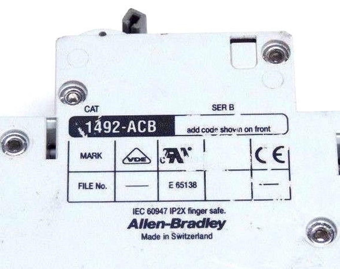 Used ALLEN BRADLEY 1492-ABC-H1 SER. B CIRCUIT BREAKER W/ 1492-CB1-G-040 SER. C