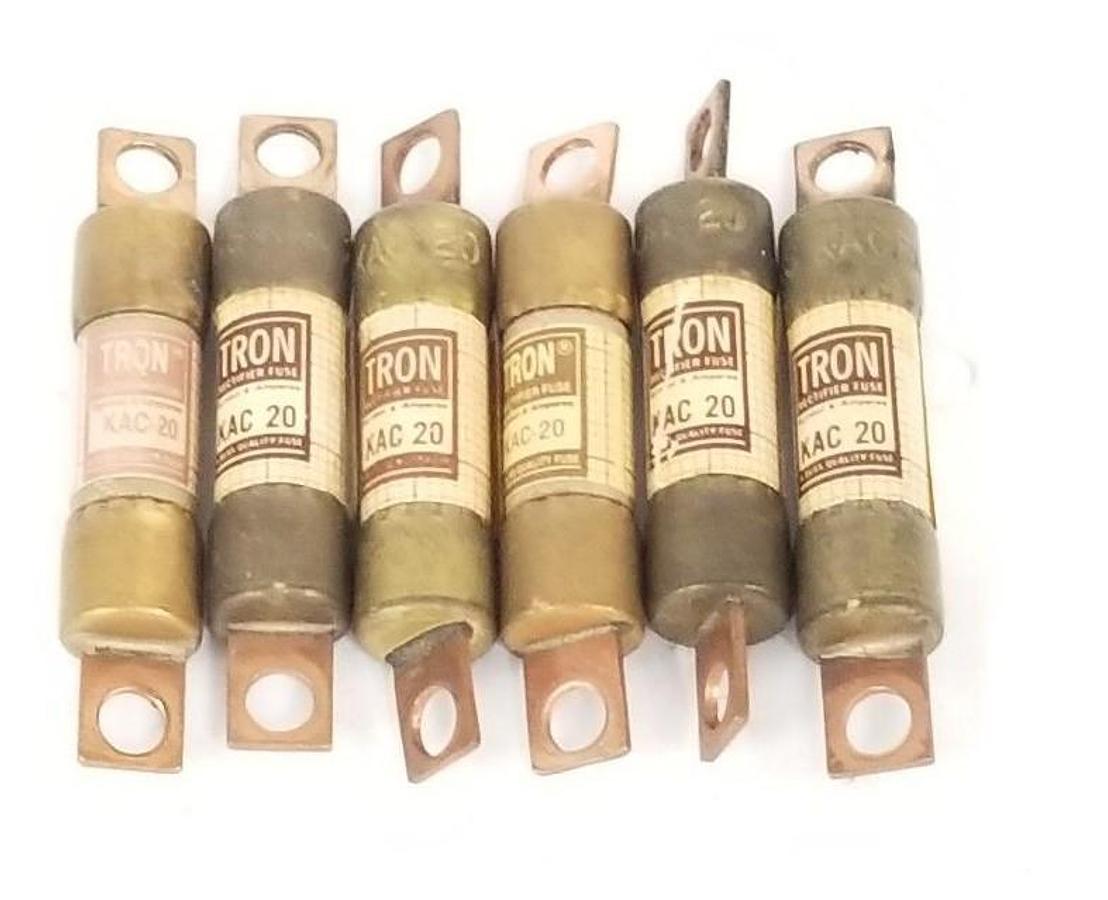 Used LOT OF 6 TRON KAC-20 RECTIFIER FUSES 20 AMP, 600 VAC, 200 KA, KAC20