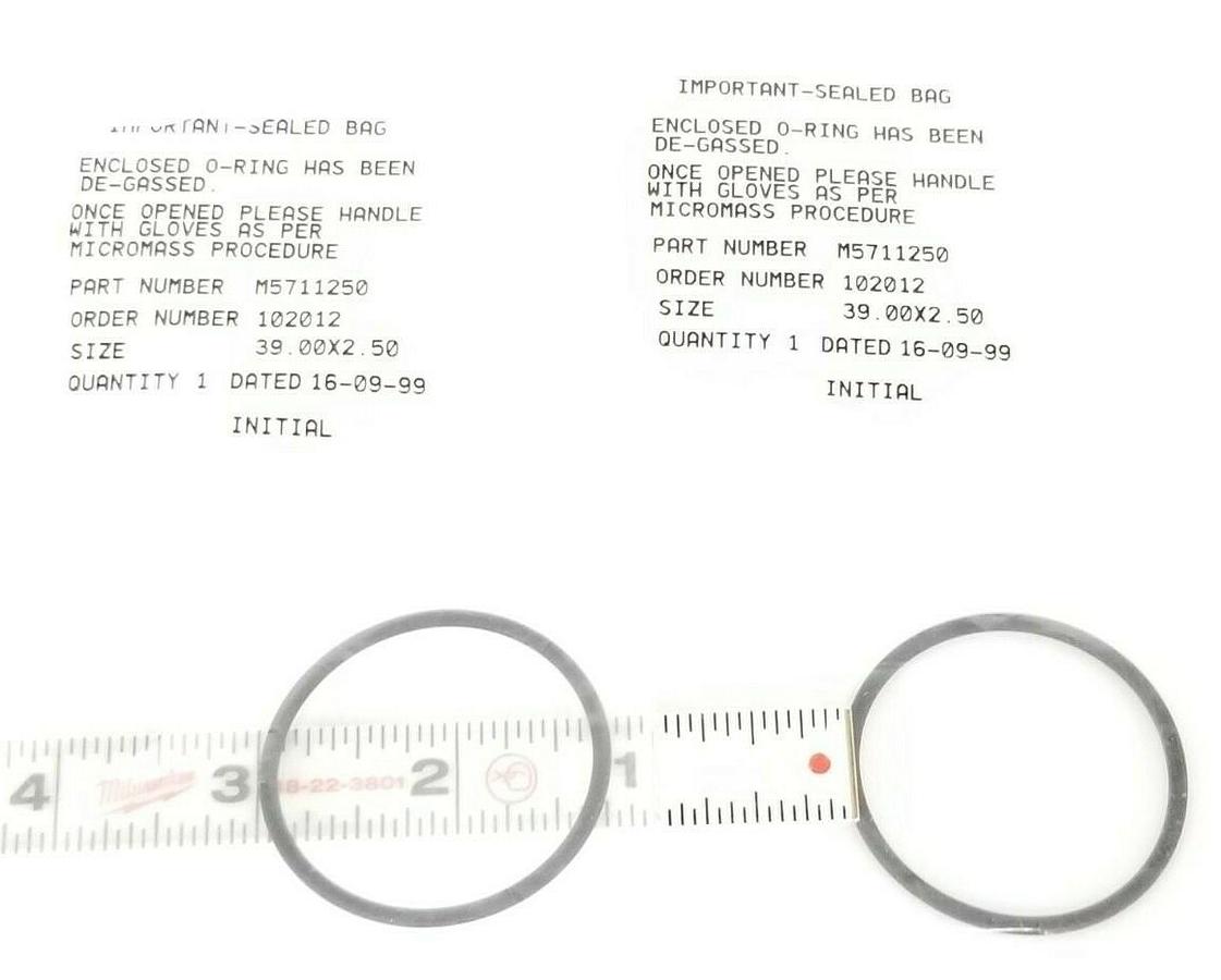 LOT OF 2 NEW WATERS MICROMASS M5711250 O-RINGS SIZE: 39.00X2.50