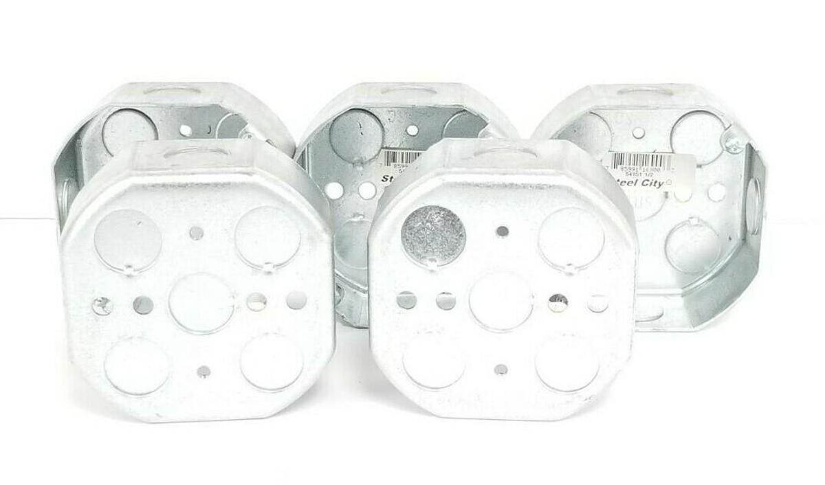 Used LOT OF 5 NEW STEEL CITY 54151 1/2" STEEL OCTAGON BOXES