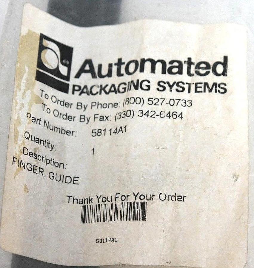 Used NEW AUTOMATED PACKAGING SYSTEMS 58114A1 FINGER GUIDE