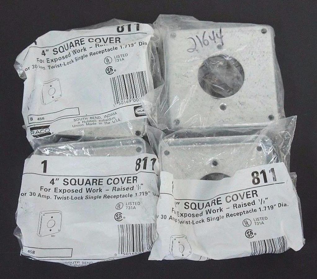 LOT OF 4 NEW HUBBELL 811 4" SQUARE COVERS RAISED 1/2"