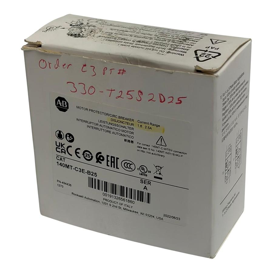 Used Allen Bradley 140MT-C3E-B25 Motor Protector Circuit Breaker 1.6-2.5A New Surplus