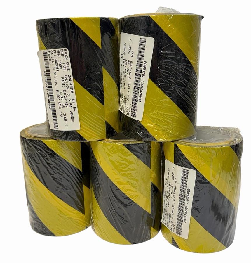 (5) NEW CAUTION TAPE 6'' X 54' ADHESIVE YELLOW BLACK MFR: Z999 PART: ZHT2618BY