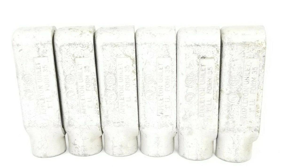 Used LOT OF 6 APPLETON FORM 35 UNILET 90 DEG. ELBOWS 1'' LL