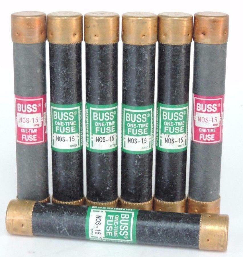 Used LOT OF 7 BUSSMANN FUSETRON NOS-15 FUSES 15AMP, NOS15