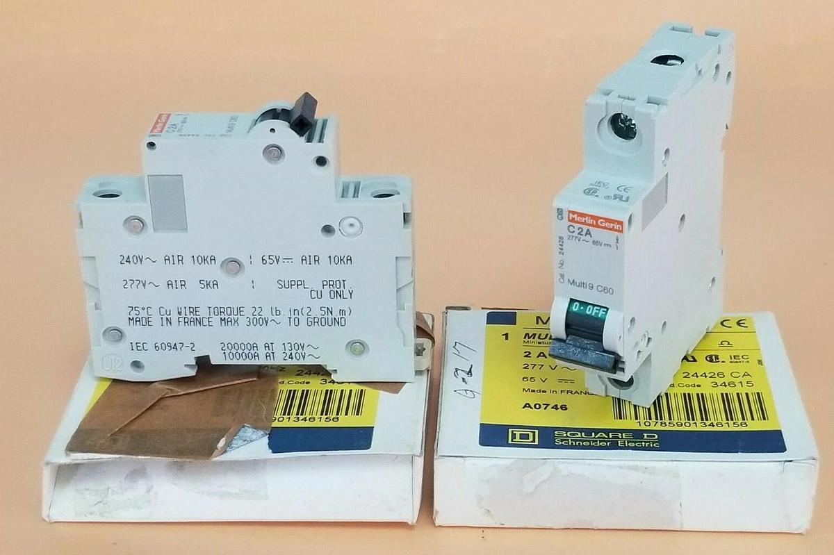 Used (2) NIB SQUARE D MG24426 SUPPLEMENTARY PROTECTORS 2A, 1-POL, C CURVE 277V