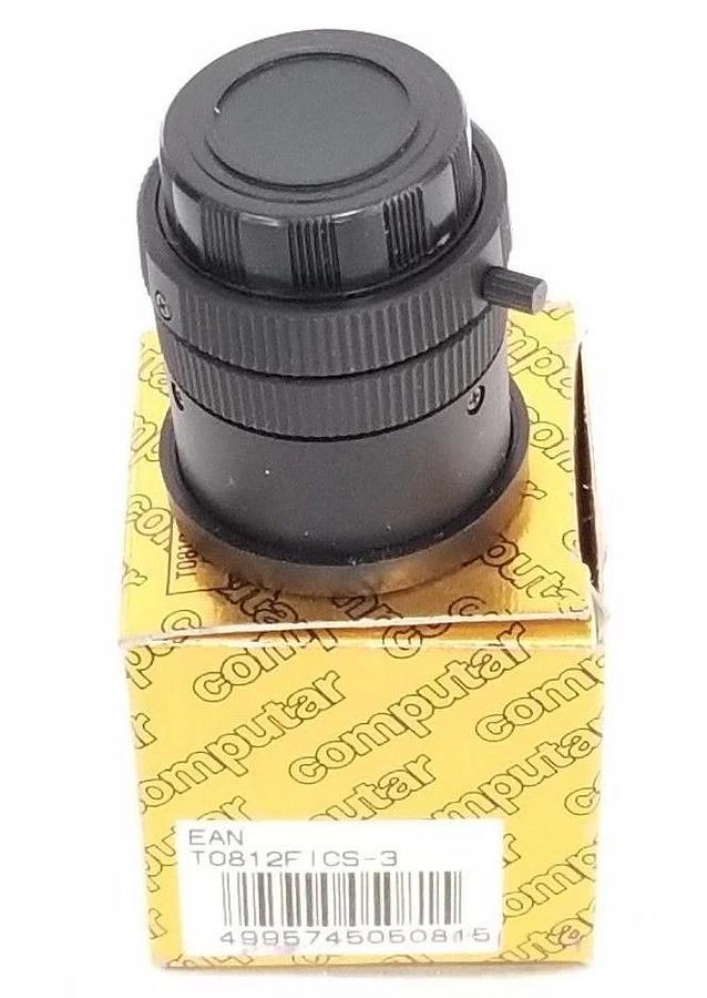 Used NIB COMPUTAR T0812FICS-3 LENS MONO FOCAL MANUAL IRIS, T0812FICS3