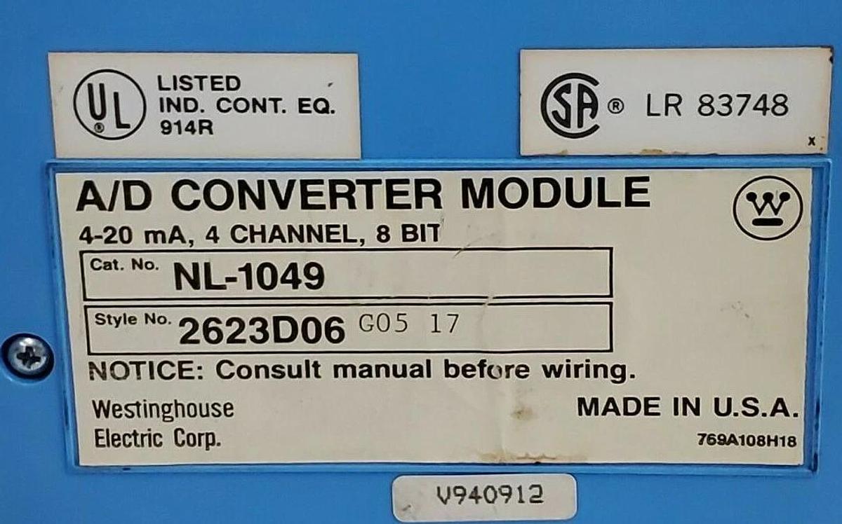 Used WESTINGHOUSE NL-1049 A/D CONVERTER MODULE STYLE: 2623D06, 4-20 MA 8 BIT