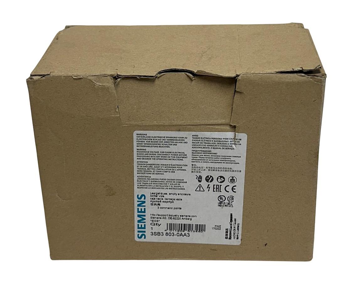 Used SIEMENS 3SB3 803-0AA3 / 3SB38030AA3 EMPTY ENCLOSURE FOR COMMAND DEVICES NSMP