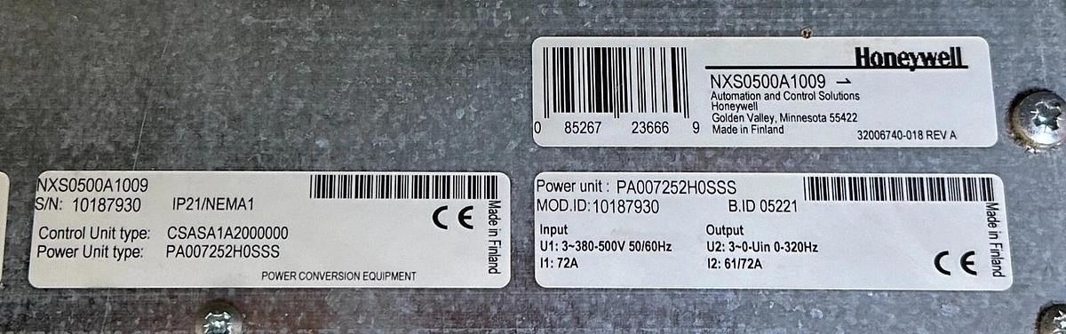 Used HONEYWELL NXS0500A1009 NSX SERIES VARIABLE FREQUENCY DRIVE 50HP 380-500V 3-PHASE