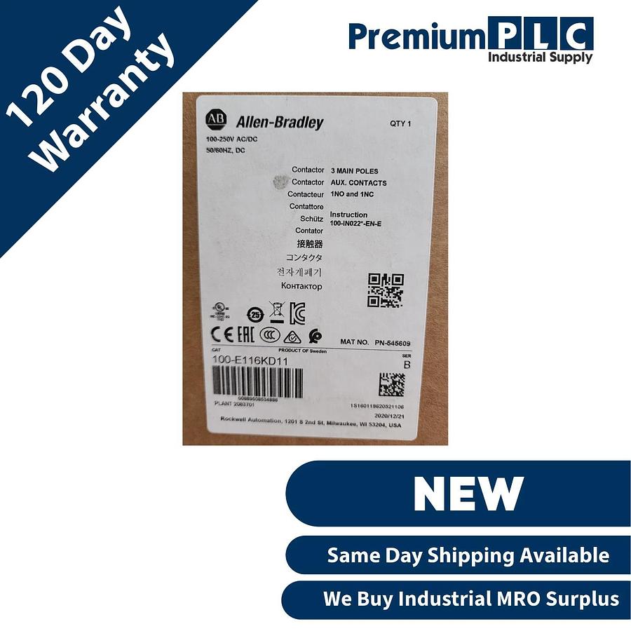 Used NEW ALLEN BRADLEY 100-E116KD11 /B 100-E MCS-E IEC CONTACTOR 116A 100-250V AC/DC
