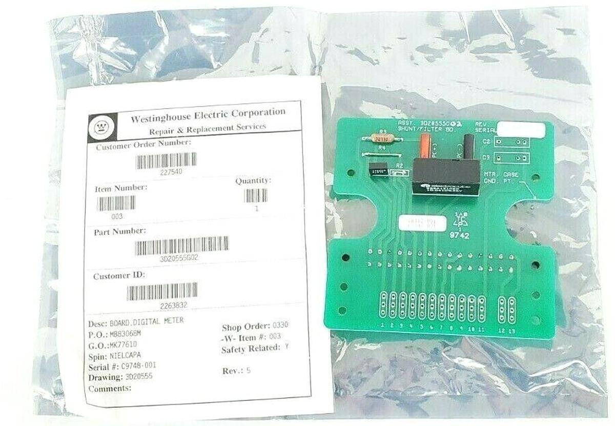 Used NEW WESTINGHOUSE 3D20555-G02 DIGITAL METER SHUNT/FILTER BOARD, REV 5, 3D20555G02