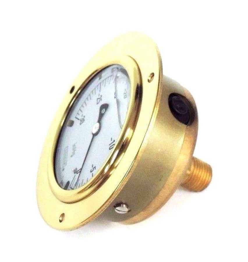 Used NIB NOSHOK 25-310-30V 2.5'' BRASS GAUGE 1/4'' NPT BACK CONN., 2531030V