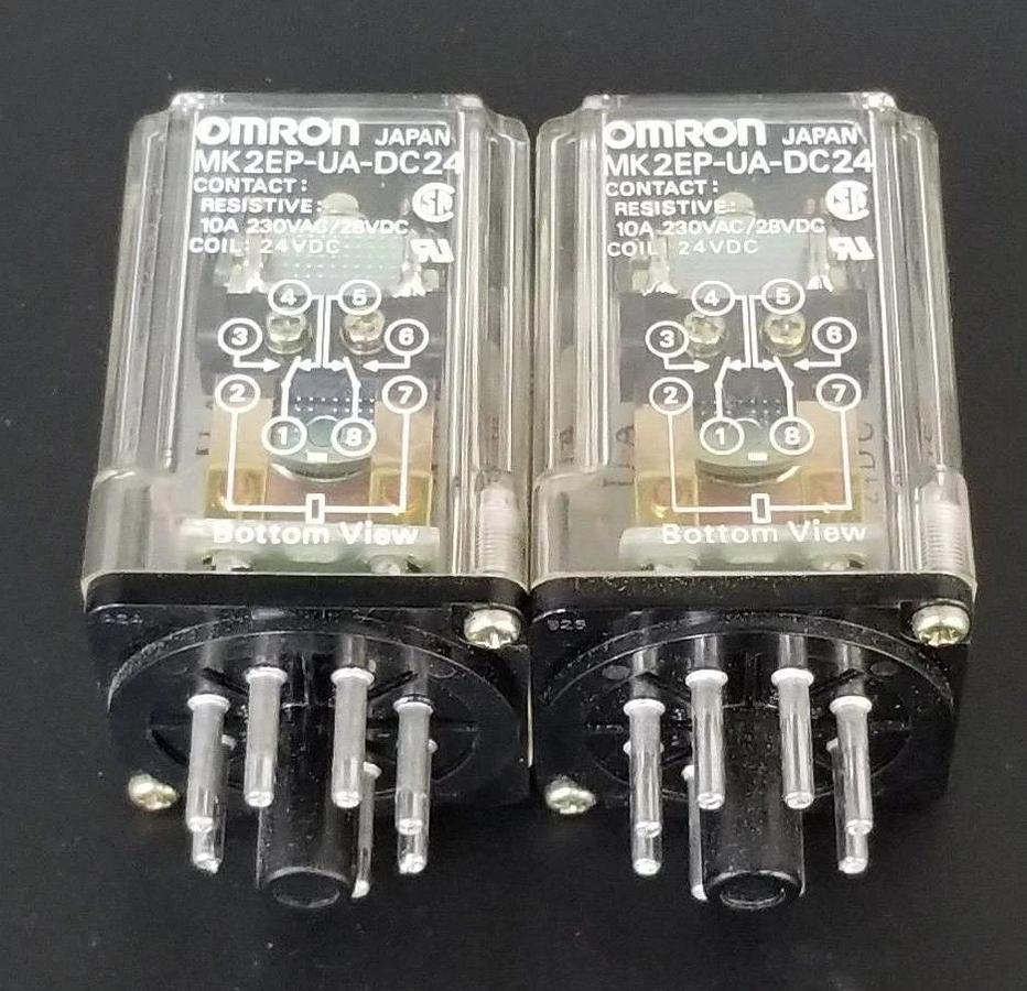 Used LOT OF 2 OMRON MK2EP-UA-DC24 RELAYS MK2EPUADC24, 10A, 24VDC COIL