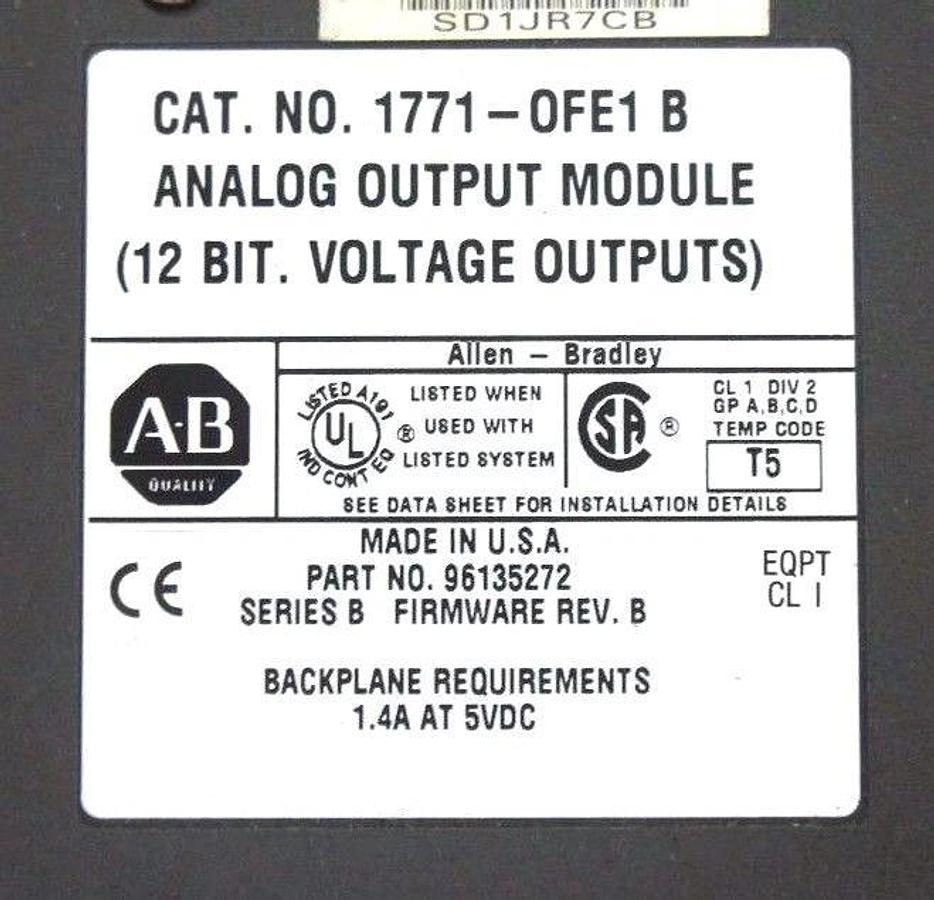 Used ALLEN BRADLEY 1771-OFE1 ANALOG OUTPUT MODULE SER B, F/W REV B W/ 1771-WC