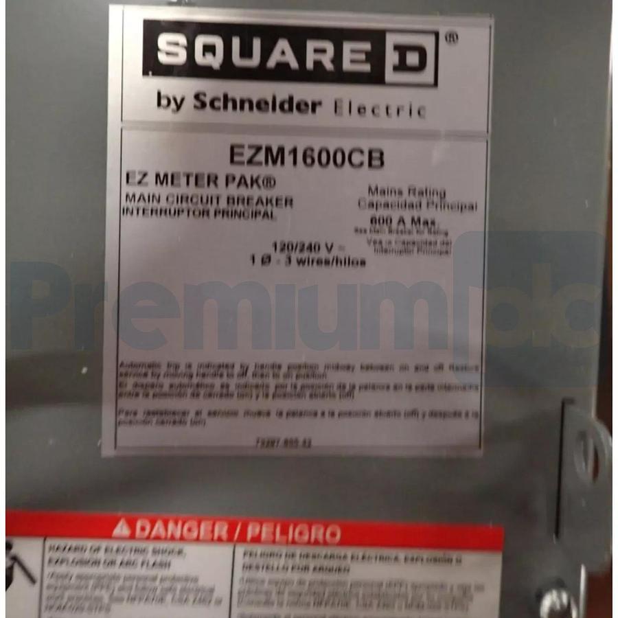 Square D EZM1600CB EZ Meter-Pak Main Circuit Breaker Unit 600A 120/240VAC 1Ph/3W