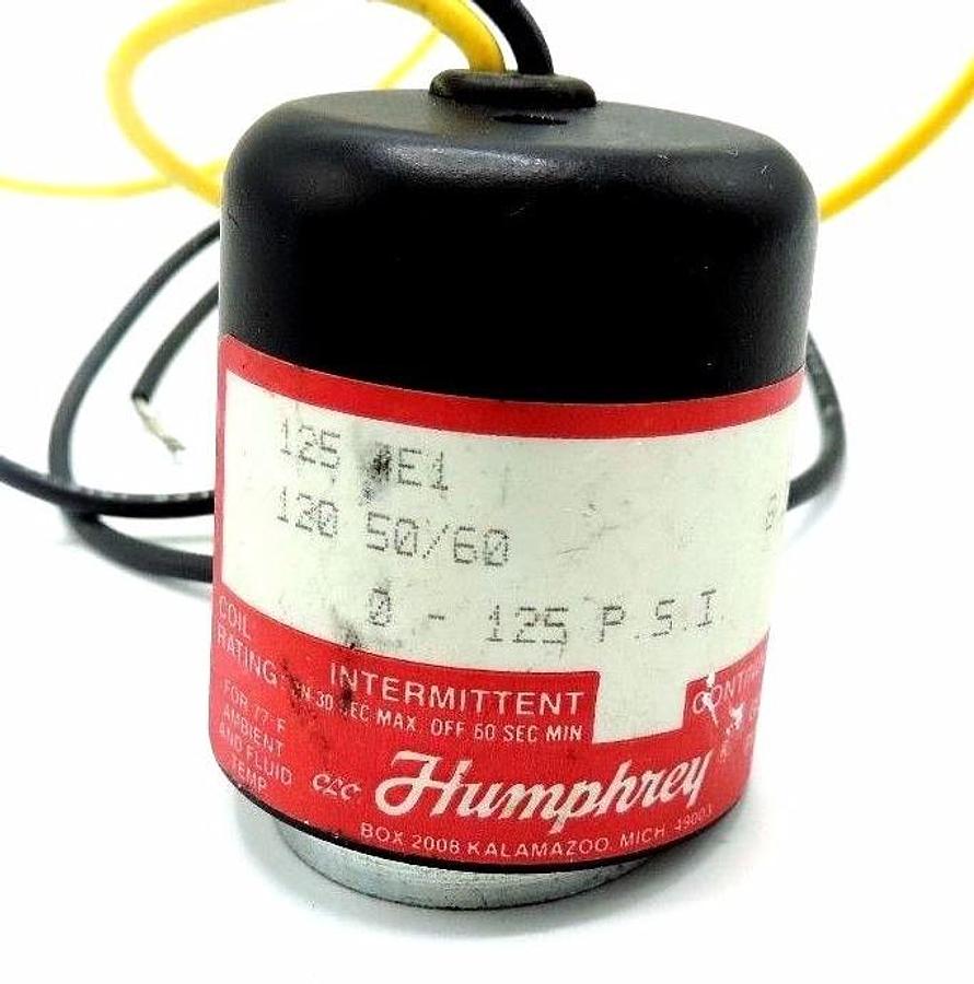 Used HUMPHREY 125 4E1 SOLENOID COIL 1254E1, 8.2W, 0-125 P.S.I.