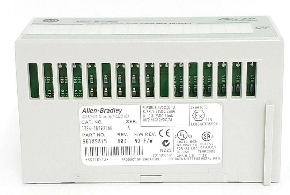 Used ALLEN BRADLEY 1794-IB10XOB6 FLEX I/O 24 VDC SINK INPUT/SOURCE OUTPUT SER. A
