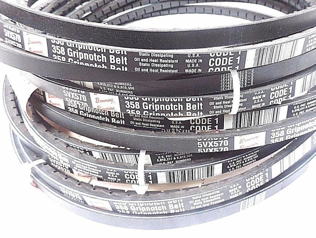 Used LOT OF 12 NEW BROWNING 5VX570 358 GRIPNOTCH V-BELTS 57" O.C.