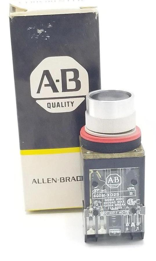Used NIB ALLEN BRADLEY 800MR-A2D2S SMALL ROUND FLUSH HEAD PUSHBUTTON SER. C BLACK CAP