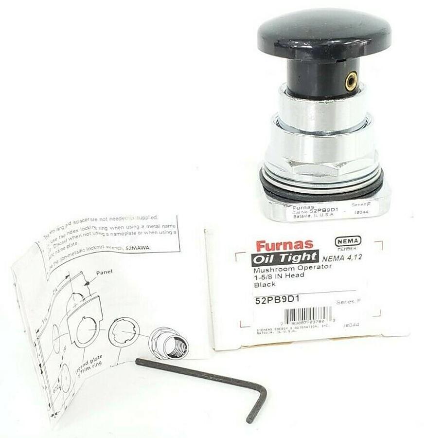 NIB FURNAS 52PB9D1 OIL TIGHT MUSHROOM OPERATOR 1-5/8'' HEAD BLACK SER. F