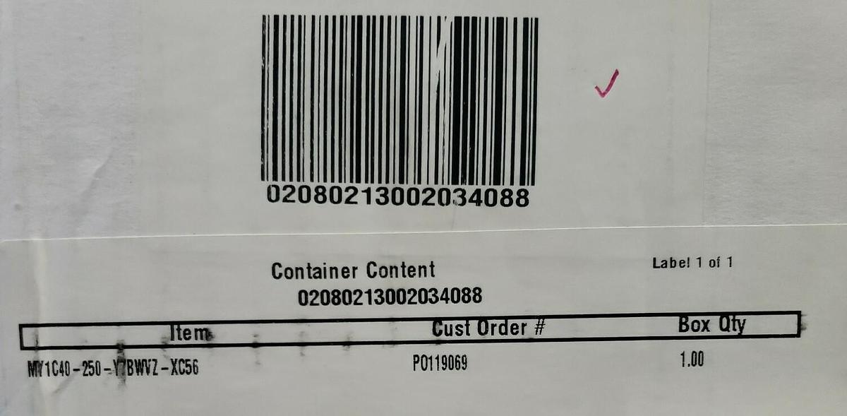 Used NIB SMC MY1C40-250-Y7BWVZ-XC56 RODLESS CYLINDER MY1C40250Y7BWVZXC56