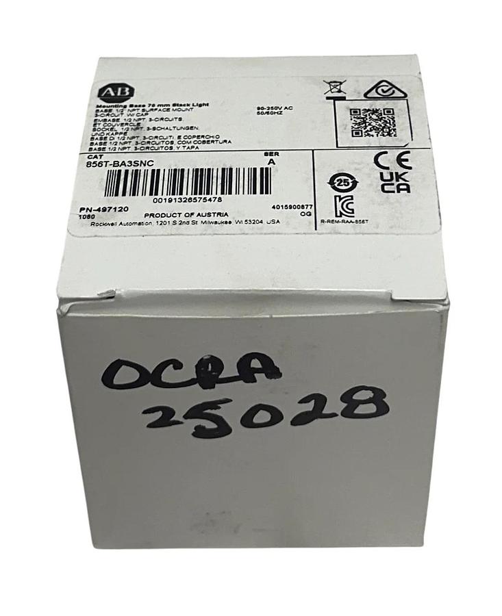 ALLEN BRADLEY 856T-BA3SNC /A MOUNTING BASE 70mm STACK LIGHT 90-250VAC 1/2'' NSMP
