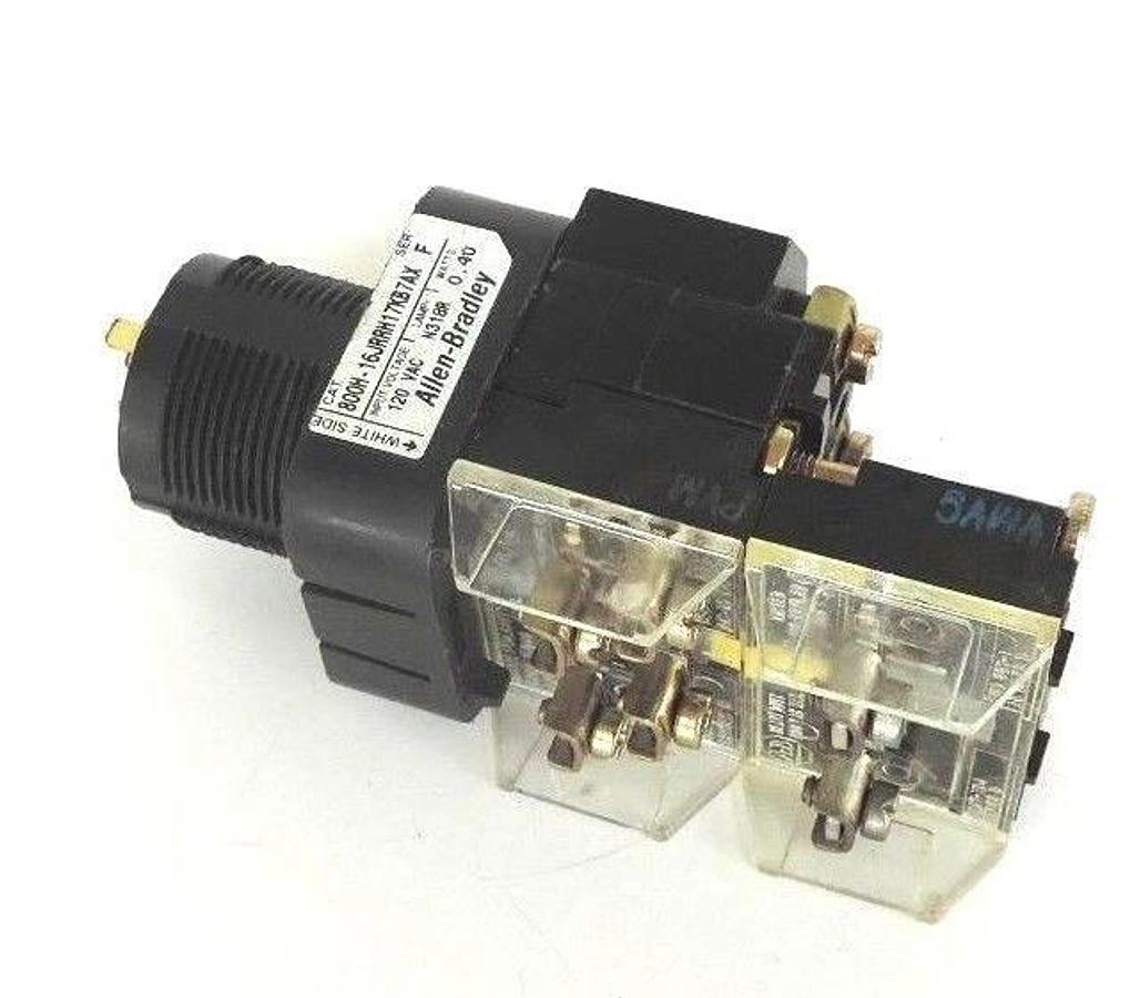Used ALLEN BRADLEY 800H-16JRRH17KB7AX PUSHBUTTON 800H16JRRH17KB7AX SER. F 120 VAC