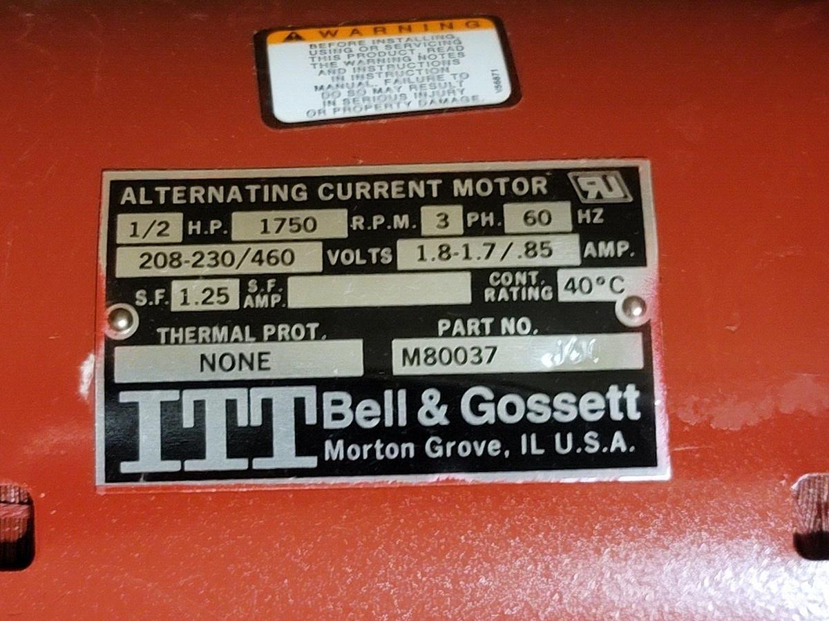Used NEW BELL & GOSSETT 111046 POWER PACK MOTOR 1/2HP 60Hz 3PHASE