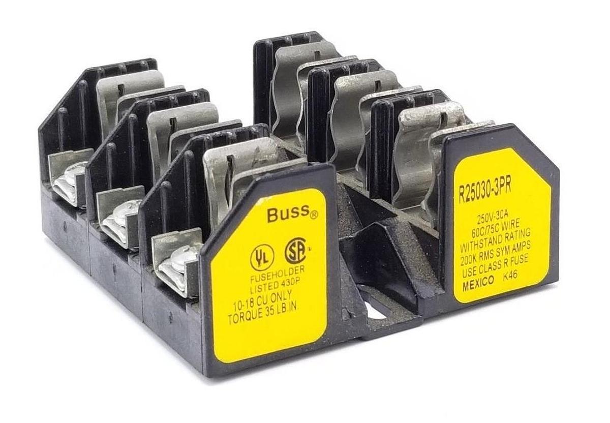 Used BUSS R25030-3PR FUSEHOLDER, 250V, 30AMP, 3POLE, R250303PR
