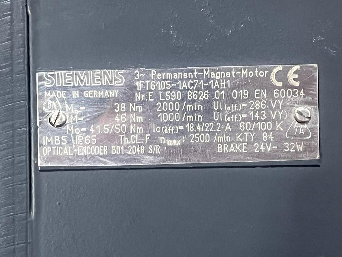 Used SIEMENS 1FT6105-1AC71-1AH1 Servo Motor 4.7kW 3000 RPM 1FT6 High Dynamic w/ Brake