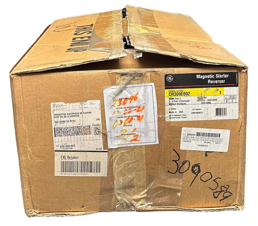 Used NEW ABB GE CR309E002 MAGNETIC STARTER REVERSER SIZE 3 600VAC 90A 25-50HP NSMP