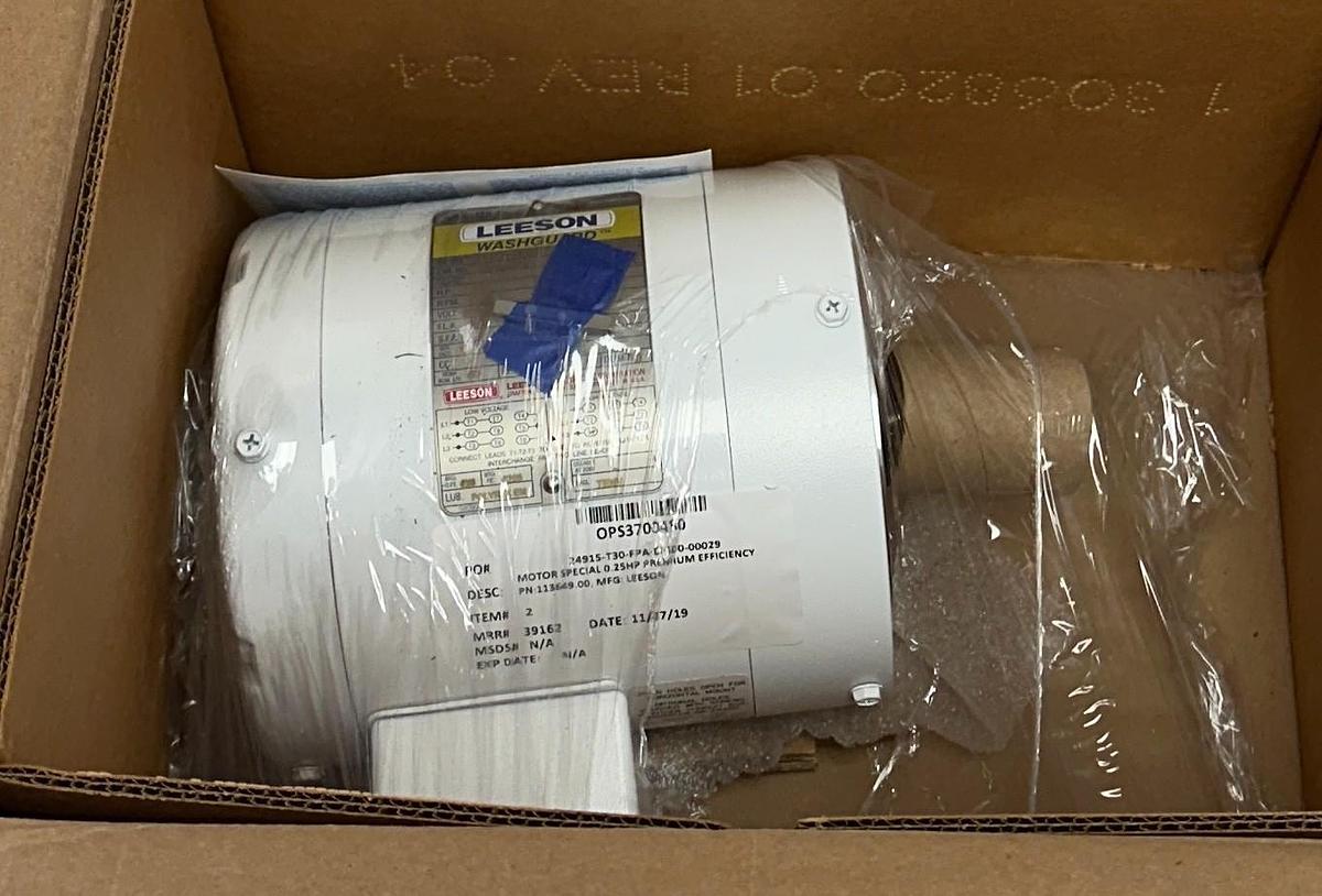Used LEESON 113649.00 / C6T17VC5H WASHGUARD ELECTRIC MOTOR 1/4HP 208-230/460V NSMP
