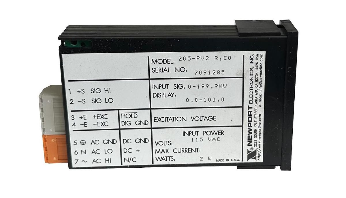 Used NEW NEWPORT ELECTRONICS 205-PV2 R,C0 PROCESS PANEL METER 115VAC 2W 205PV2