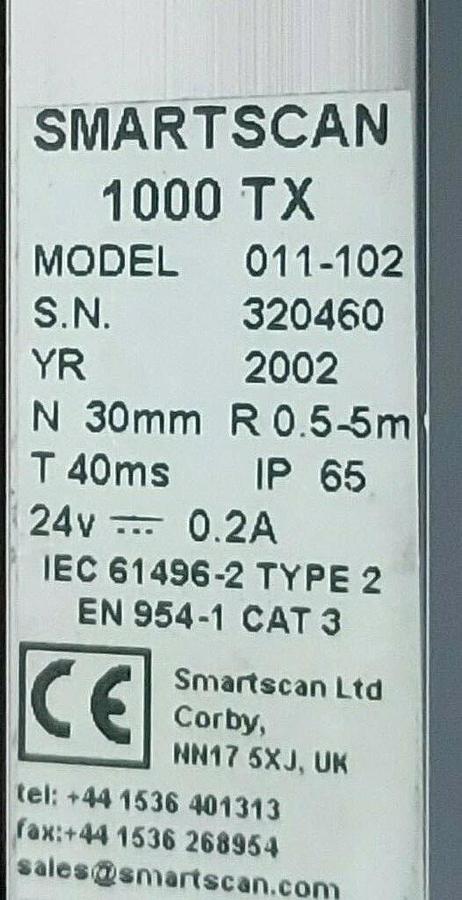 Used SMARTSCAN 011-102 TRANSMITTER 1000 TX MODEL 011-102 24V...0.2A