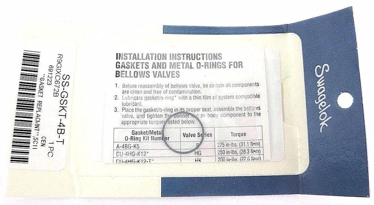 NIB SWAGELOK SS-8BK-VA-1C-K10 VALVE W/ SS-GSKT-4B-T GASKET
