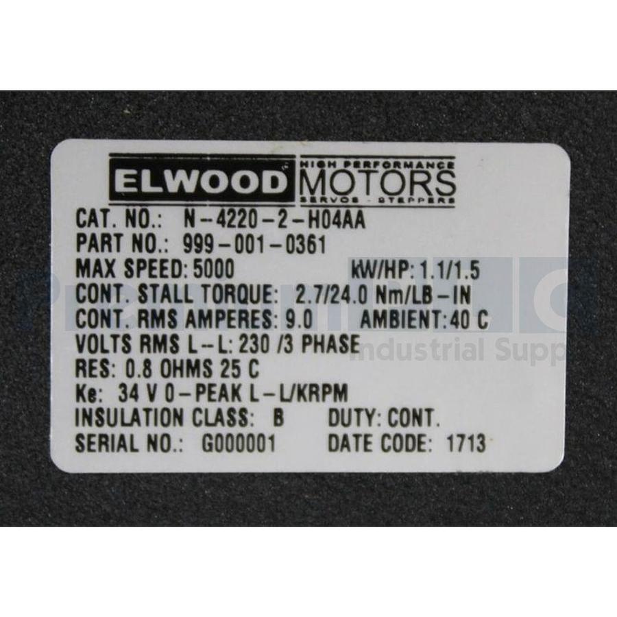 Used ELWOOD / ALLEN BRADLEY N-4220-2-H04AA / 999-001-0361 AC SERVO MOTOR 1.5HP NSMP