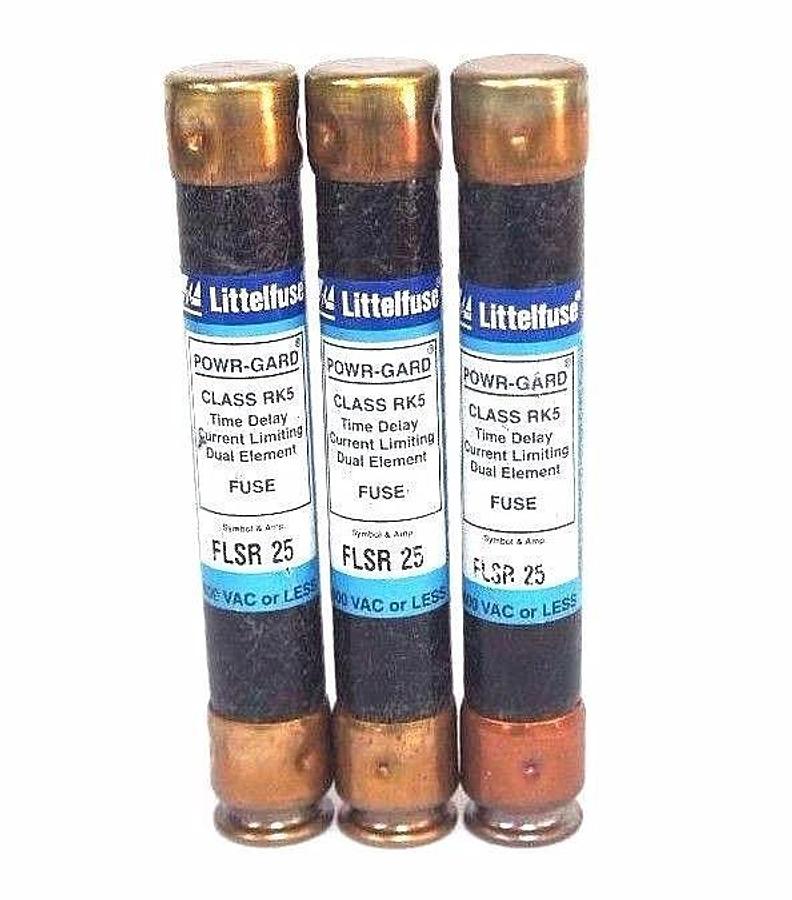 Used LOT OF 3 LITTELFUSE FLSR-25 CLASS RK5 TIME DELAY CURRENT LIMITING FUSES FLSR25