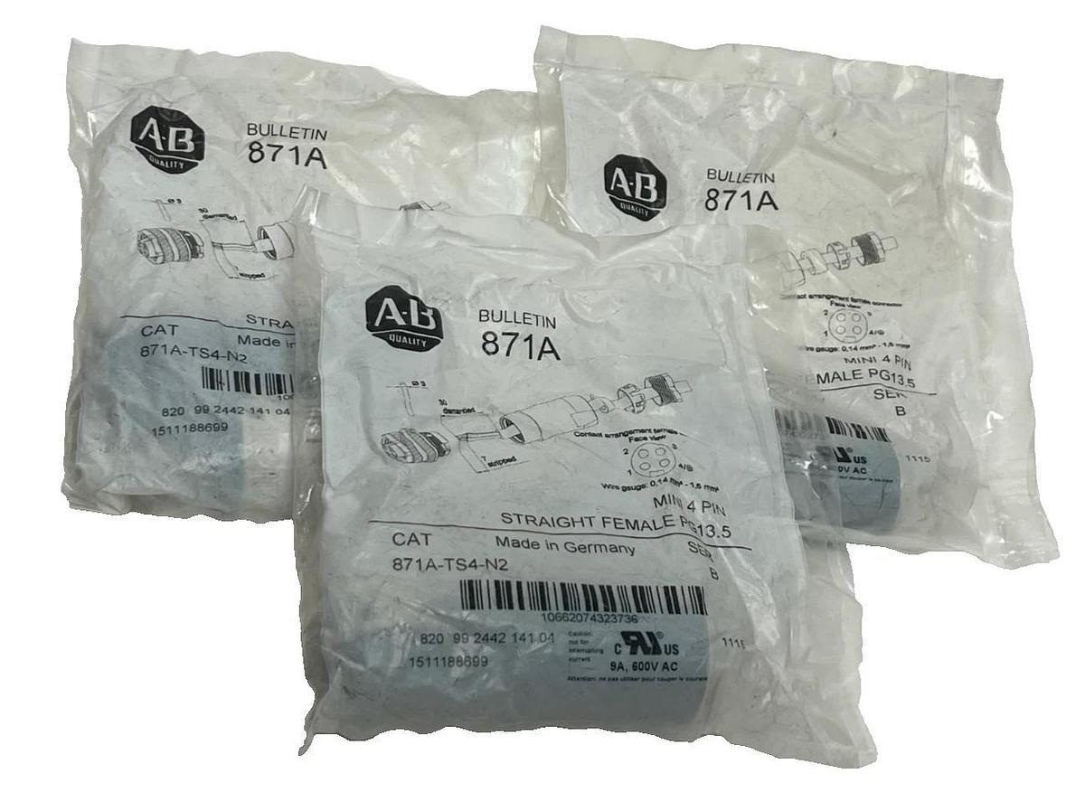 Used Lot of 3 Allen Bradley 871A-TS4-N2 Ser. B Mini 4-Pin Straight Female PG13.5