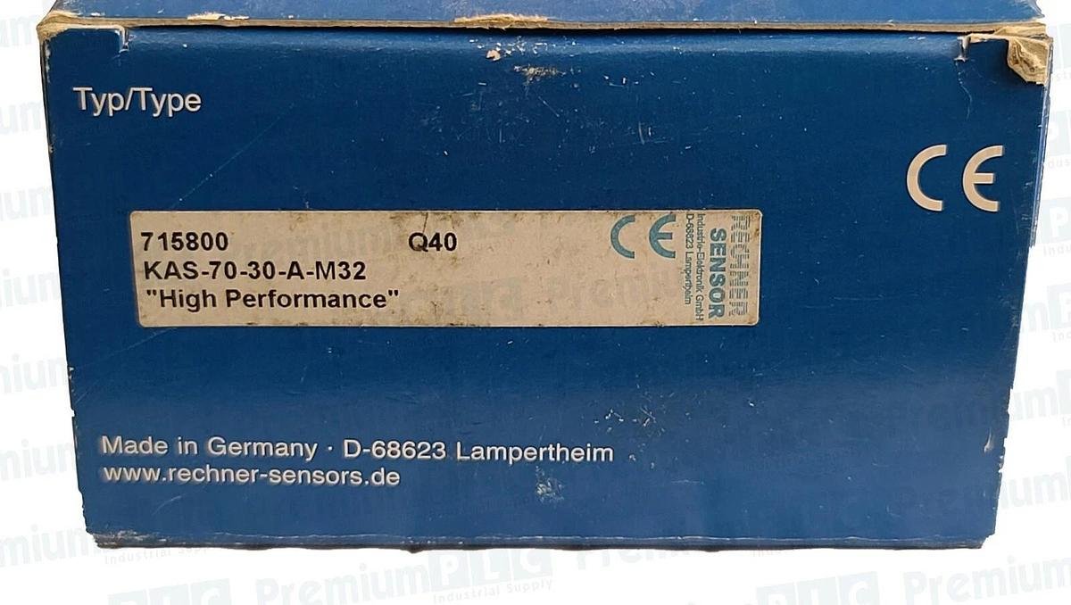 Used NEW RECHNER KAS-70-30-A-M32 / 715800 CAPACITIVE SENSOR 0.5...30mm 4 WIRE DC