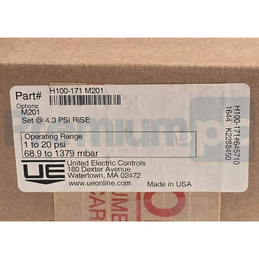 United Electric Controls H100-171 M201 Pressure Switch 1-20 PSI | Set @ 4.3 PSI