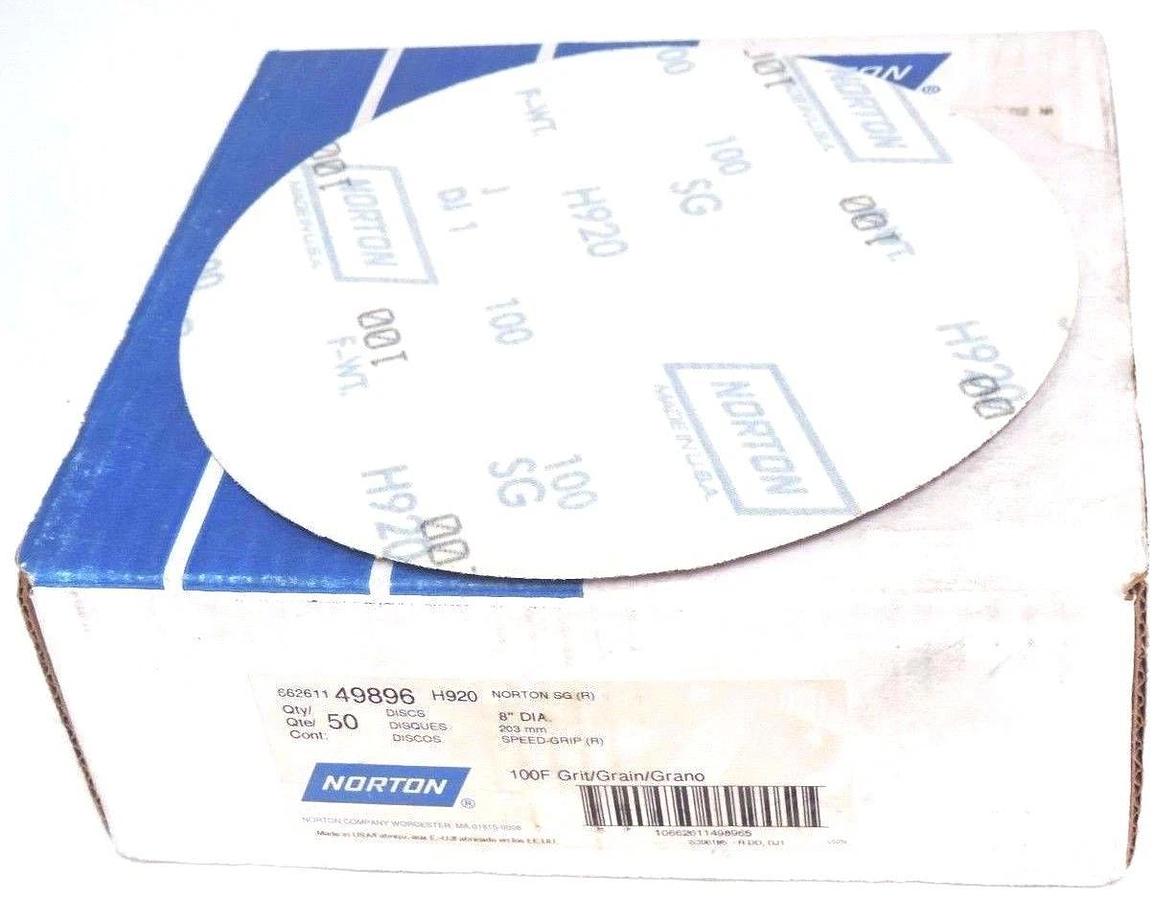 Used NIB NORTON NORTON 66261149896 DISCS 8'' DIA. 100F GRIT 662611 49896 H920 QTY: 50