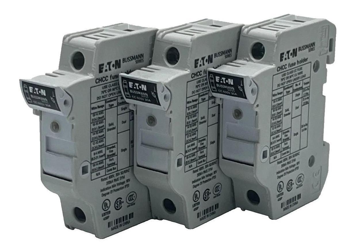 LOT OF 3 EATON CHCC1D Series Class CC Modular Fuse Holder – DIN‑Rail 30 A 600 V