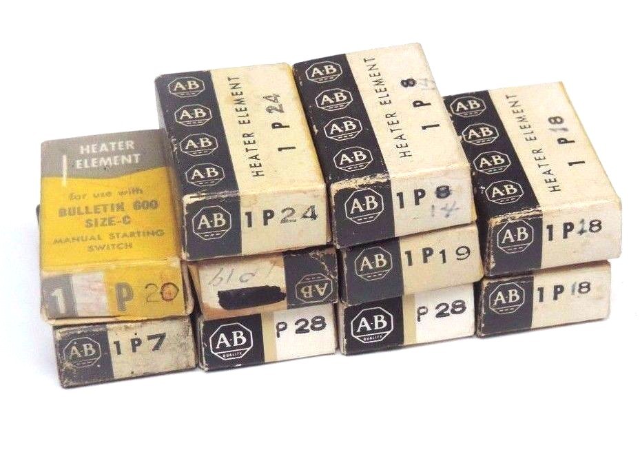 Used LOT OF 10 NIB ALLEN BRADLEY HEATER ELEMENTS P28, P24, P20, P19, P18, P7, P14